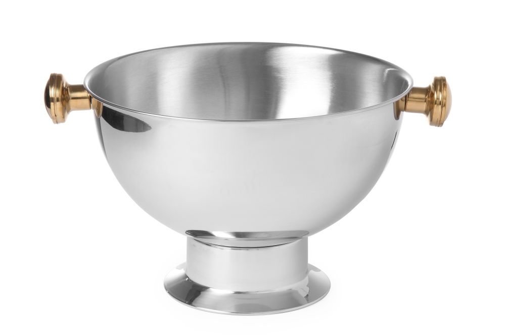 Champagner Bowl-Schüssel, 13.5 Liter, (D)370x(H)230 mm, Edelstahl mit vergoldeten Griffen