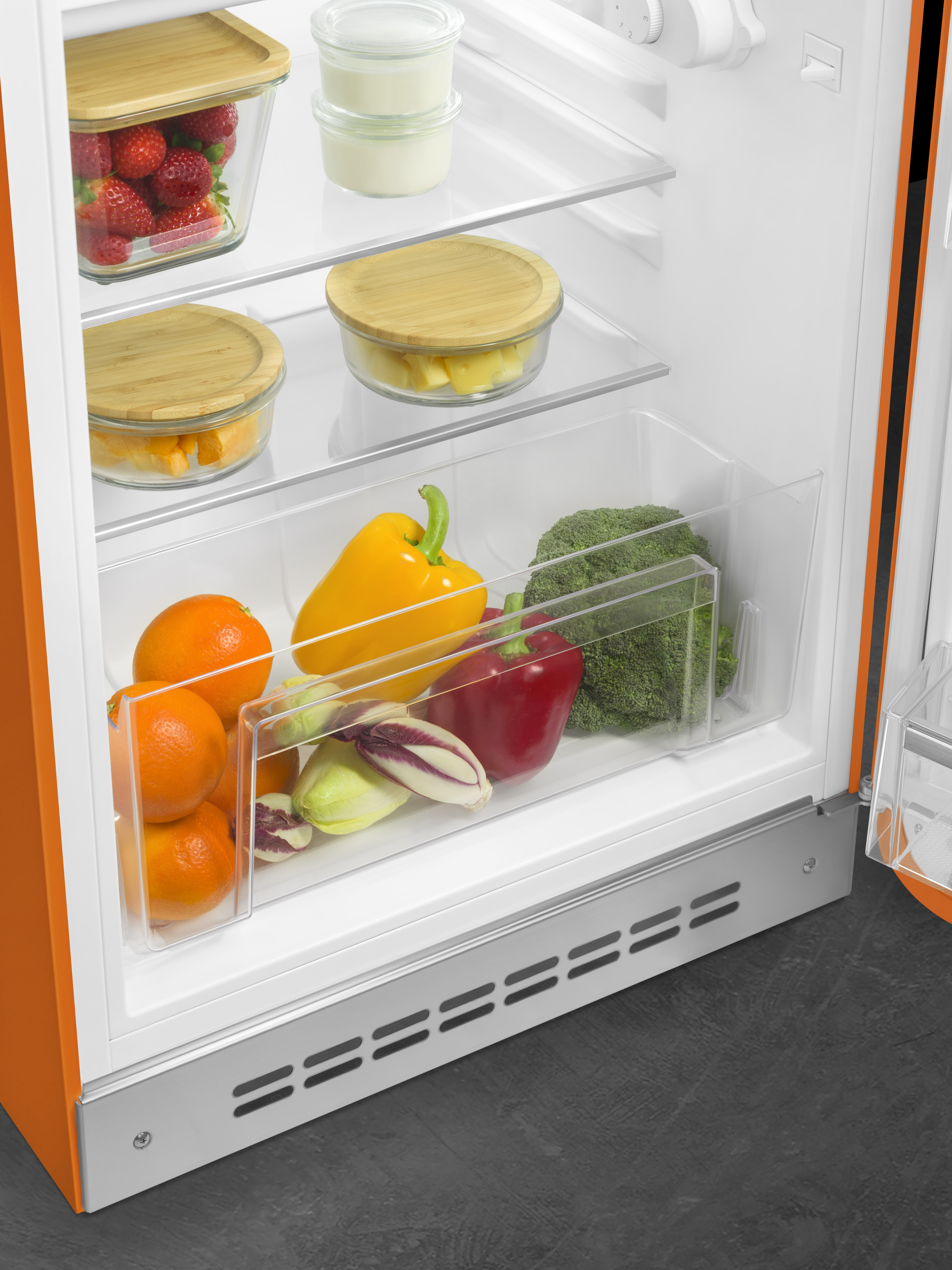 50's Style, Stand-Kühlschrank, 1-türig, 54 cm, Rechtsanschlag, Orange