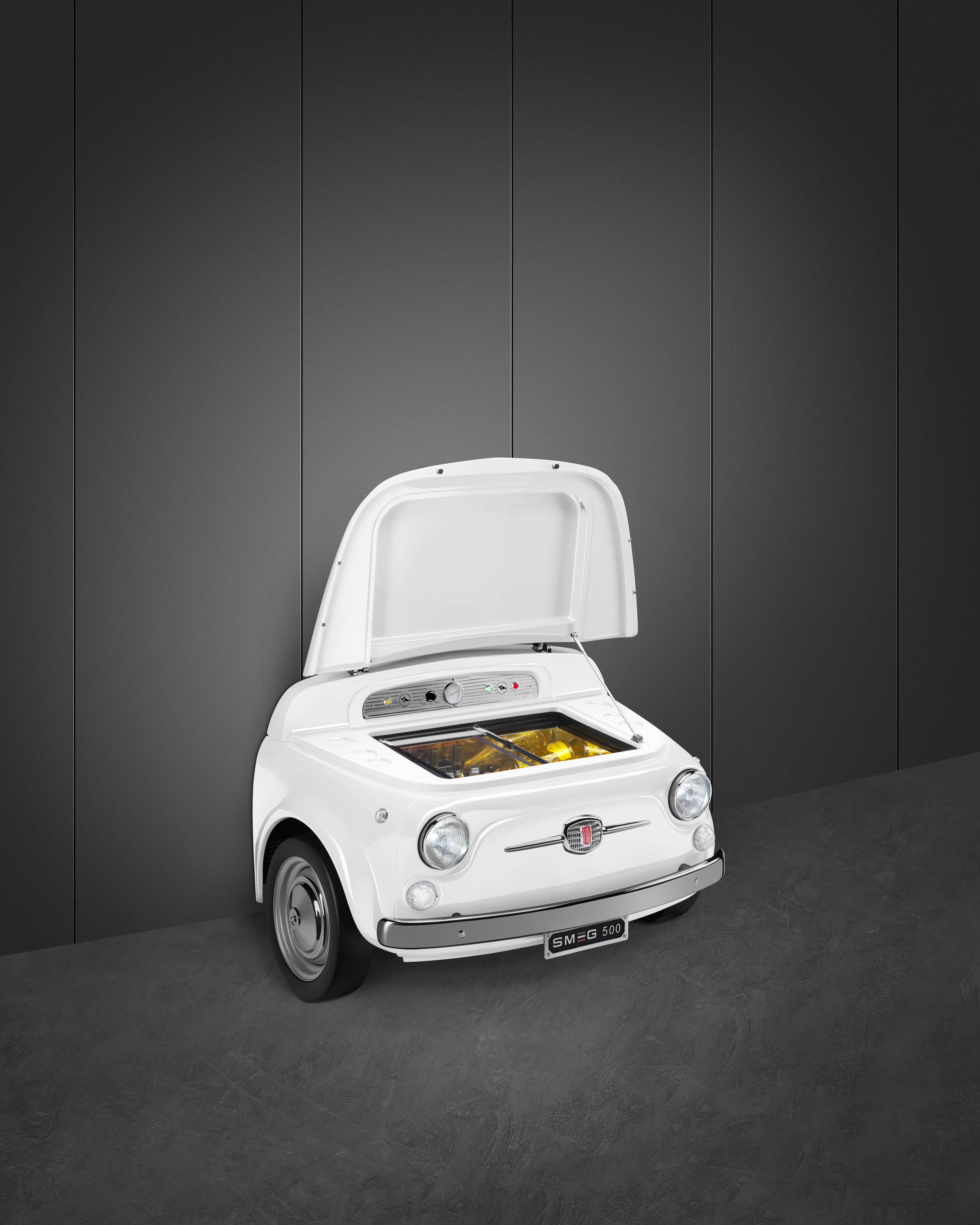 50's Style, Kühlvitrine-Minibar, Fiat 500 Retro, Weiß