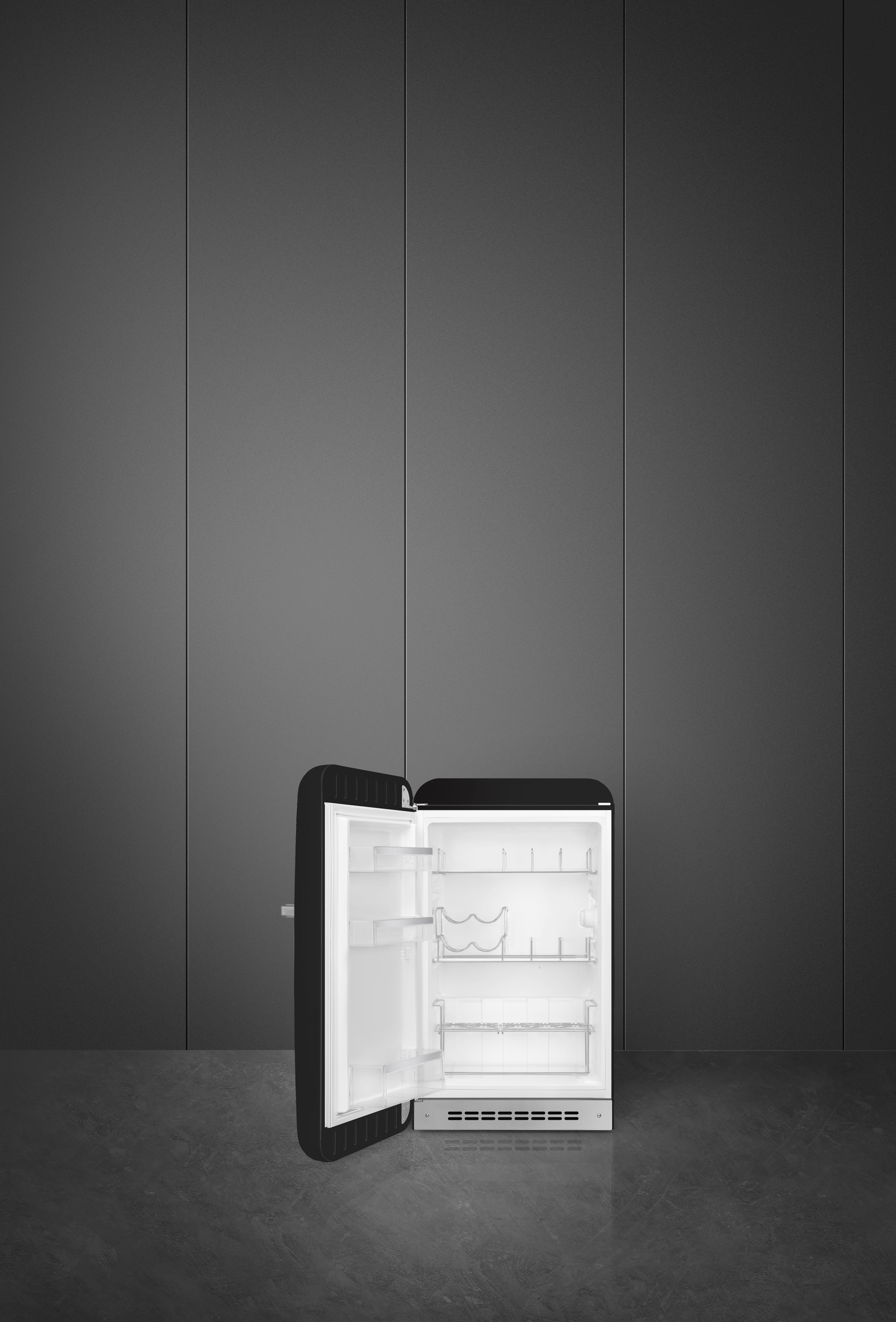 50's Style, Stand-Kühlschrank, Happy Homebar, 1-türig, 54 cm, Linksanschlag, Schwarz